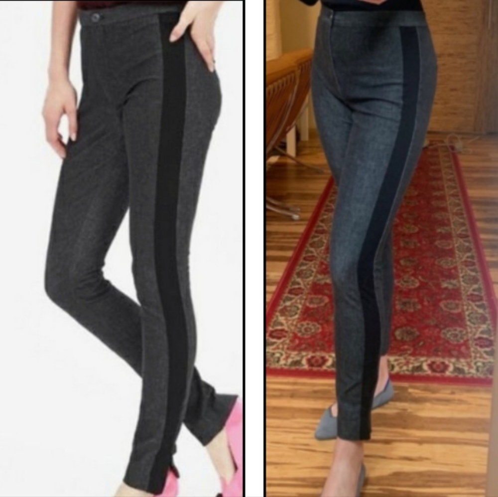 Sz6 BANANA REPUBLIC Sloan Charcoal Woven Material Tuxedo Pants with Blac…